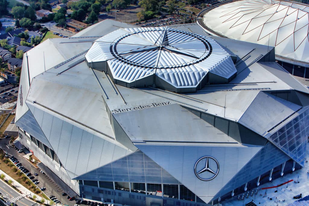 Mercedes Benz Stadium in Atlanta, Georgia roof logo project